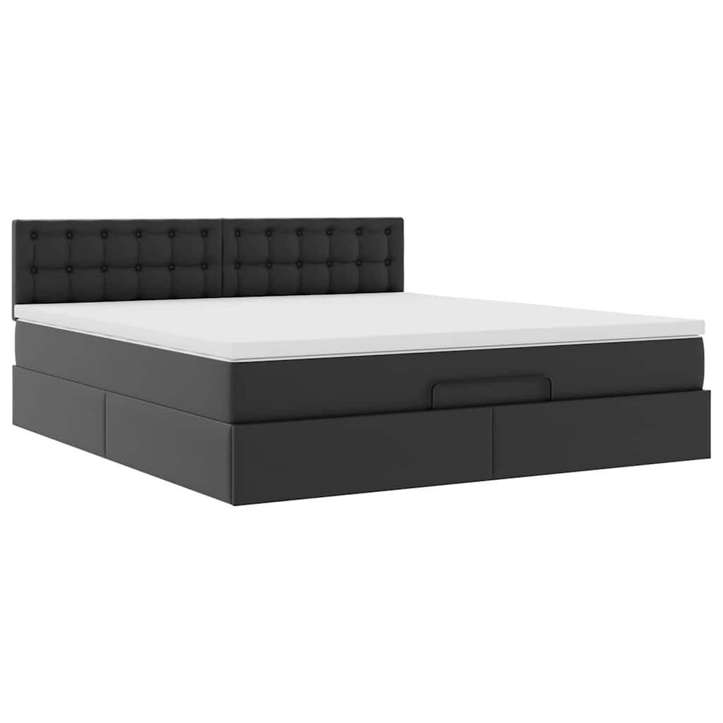 vidaXL Οθωμανικό κρεβάτι με στρώμα Μαύρο 160x200cm Faux Leather