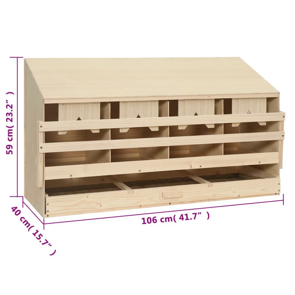 vidaXL Φωλιά για Κότες με 4 Θέσεις 106x40x59 εκ. από Μασίφ Ξύλο Πεύκου