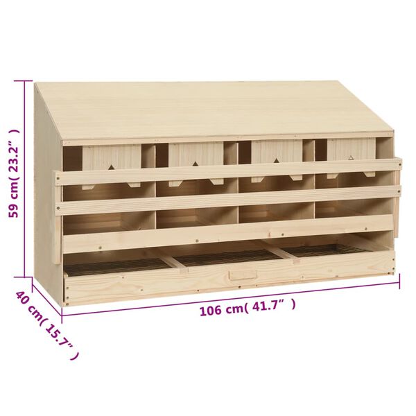 vidaXL Φωλιά για Κότες με 4 Θέσεις 106x40x59 εκ. από Μασίφ Ξύλο Πεύκου