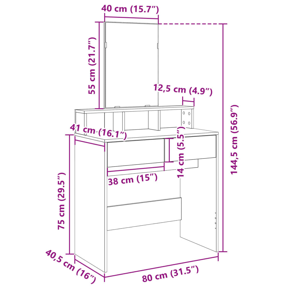 vidaXL Μπουντουάρ με Καθρέφτη Μαύρο 80x41x144,5 εκ.