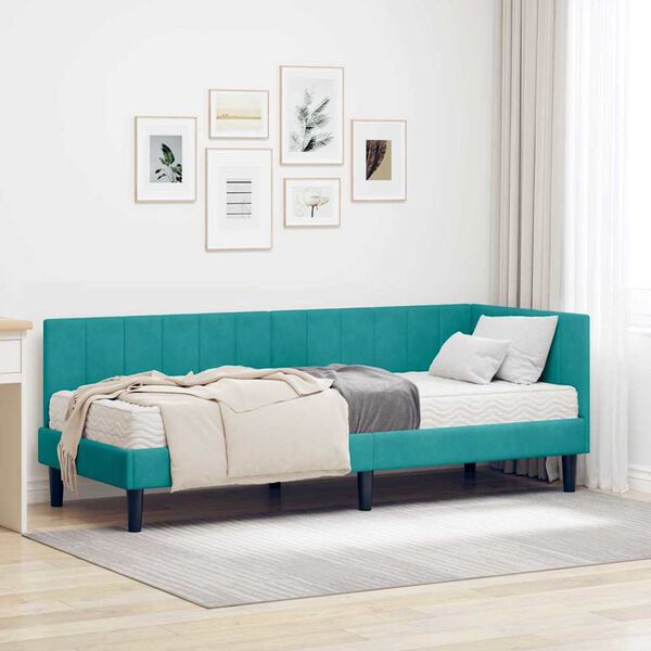 vidaXL Κρεβάτι Γωνίας με στρώμα Τιρκουάζ 80 x 200 cm Βελούδο
