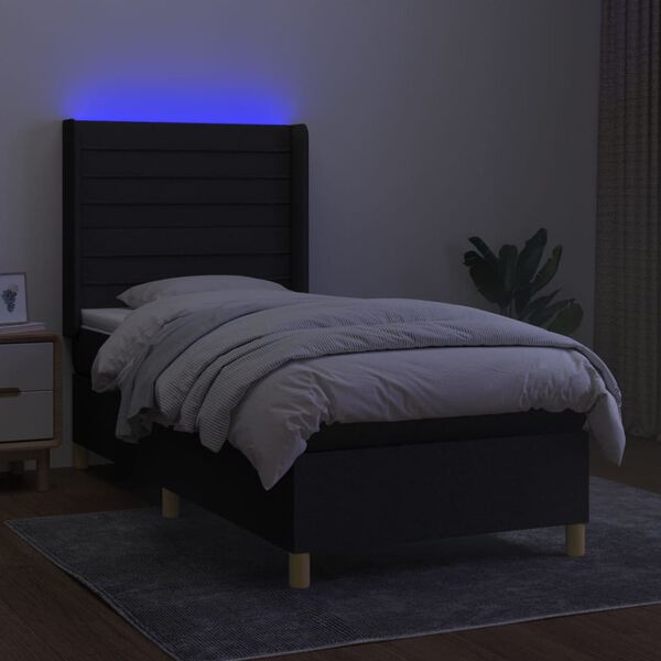 vidaXL &Kappa;&rho;&epsilon;&beta;ά&tau;&iota; Boxspring &mu;&epsilon; &Sigma;&tau;&rho;ώ&mu;&alpha; & LED &Mu;&alpha;ύ&rho;&omicron; 90x200 &epsilon;&kappa;. &Upsilon;&phi;&alpha;&sigma;&mu;ά&tau;&iota;&nu;&omicron;