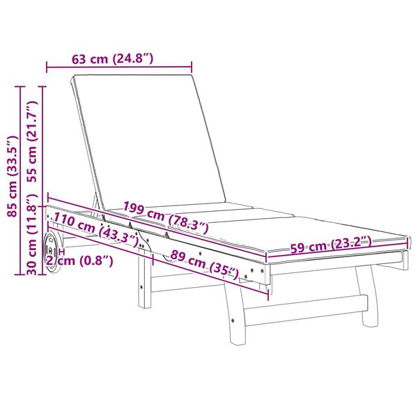 vidaXL Ξαπλώστρα 2 pcs Καφέ 63 x 199 x 85 εκ. Μασίφ ξύλο ακακίας
