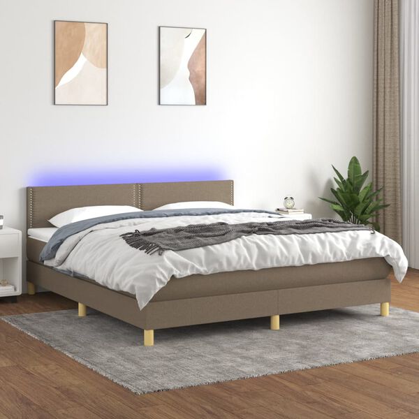 vidaXL &Kappa;&rho;&epsilon;&beta;ά&tau;&iota; Boxspring &mu;&epsilon; &Sigma;&tau;&rho;ώ&mu;&alpha; & LED Taupe 160x200 &epsilon;&kappa;. &Upsilon;&phi;&alpha;&sigma;&mu;ά&tau;&iota;&nu;&omicron;