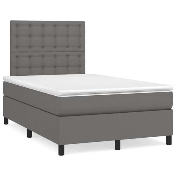 vidaXL Κρεβάτι Boxspring με Στρώμα Γκρι 120x200εκ. από Συνθετικό Δέρμα