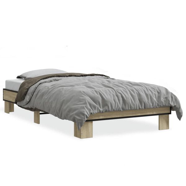 vidaXL Πλαίσιο Κρεβατιού Sonoma Δρυς 75 x 190 εκ. Επεξ. Ξύλο & Μέταλλο