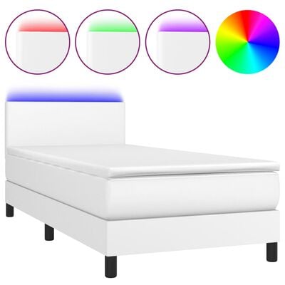vidaXL Κρεβάτι Boxspring με Στρώμα & LED Λευκό 100x200 εκ. Συνθ. Δέρμα
