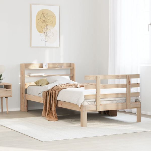 vidaXL Πλαίσιο Κρεβατιού με Κεφαλάρι 90 x 190εκ. από Μασίφ Ξύλο Πεύκου