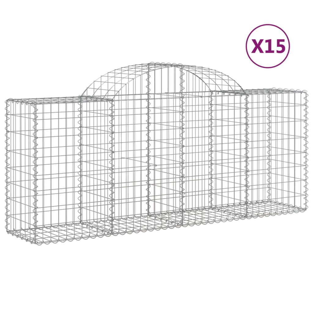 vidaXL Συρματοκιβώτια Τοξωτά 15 τεμ. 200x50x80/100 εκ. Γαλβαν. Ατσάλι