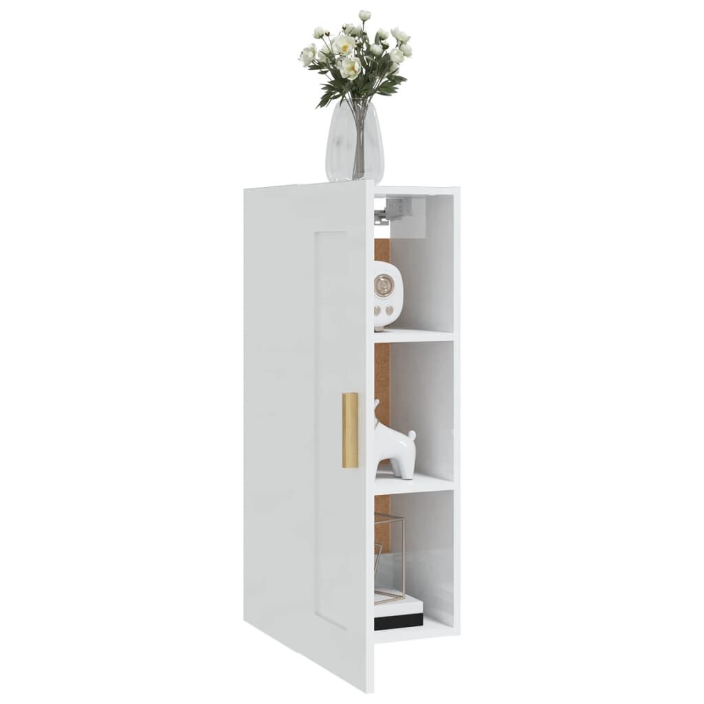 vidaXL Ντουλάπι Τοίχου Γυαλιστ. Λευκό 35x34x90 εκ. Επεξεργασμένο Ξύλο