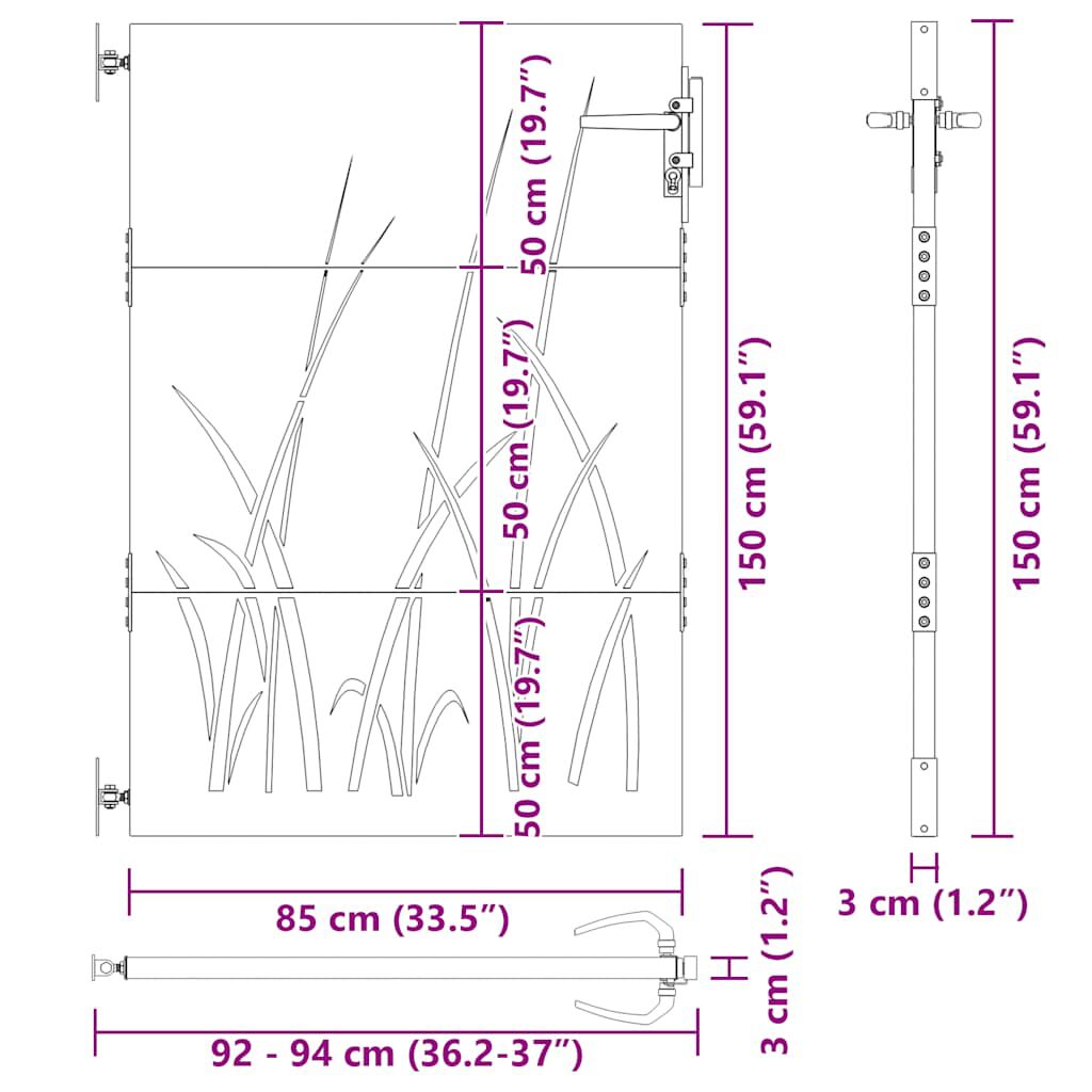 vidaXL Πύλη Κήπου με Σχέδιο Γρασίδι 85 x 150 εκ. από Ατσάλι Corten
