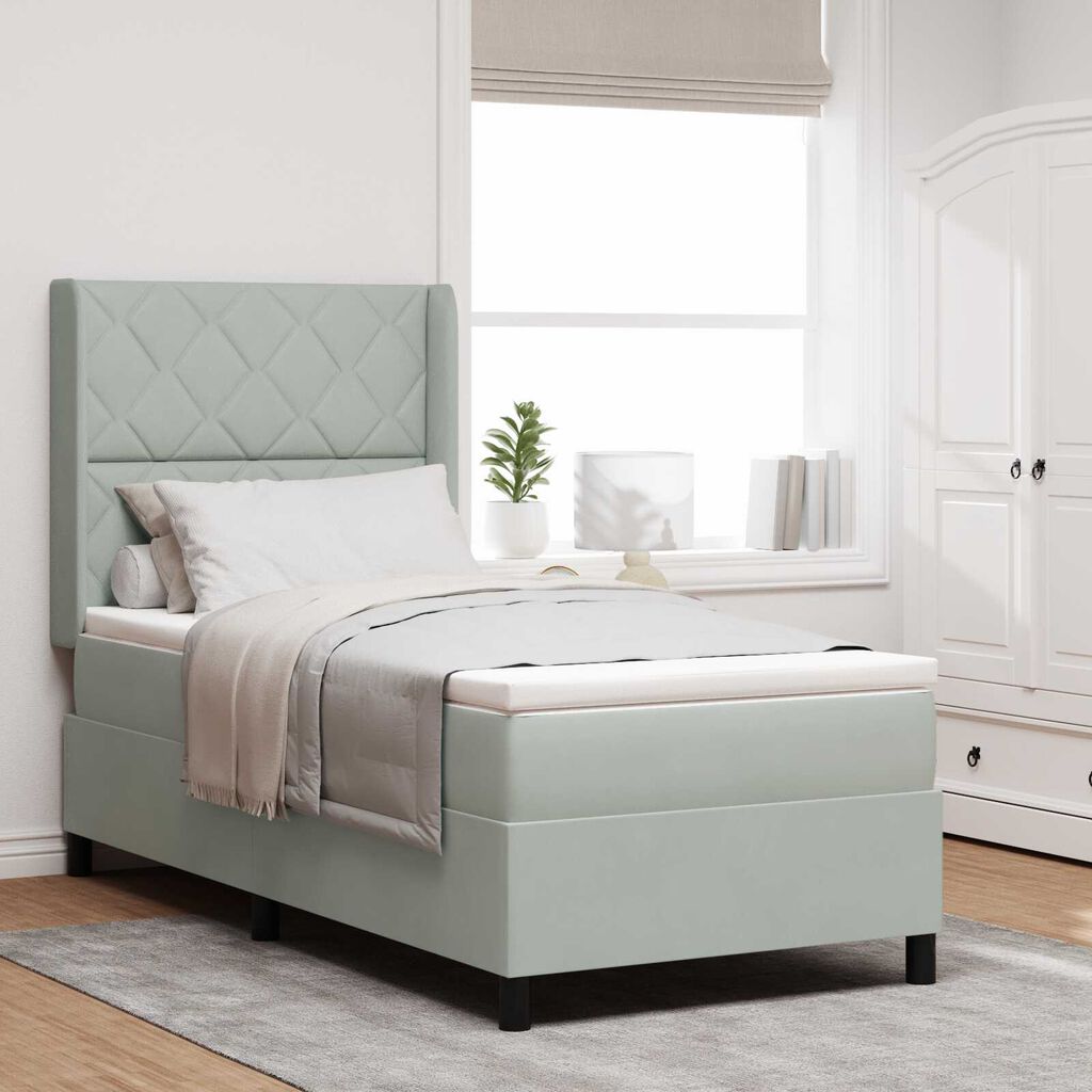 vidaXL Κρεβάτι Box Spring LED με Στρώμα Ανοιχτό γκρι 90 x 200 cm