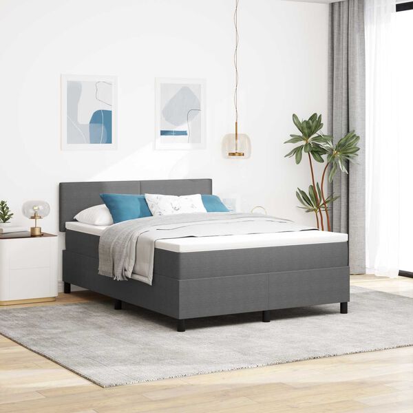 vidaXL Κρεβάτι με Βάση και Στρώμα & Φως LED Γκρι 140x200 cm Ύφασμα Κορδούρα