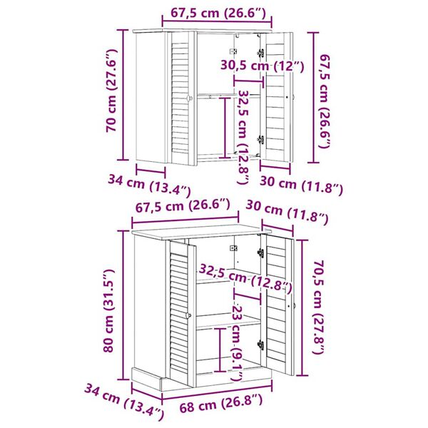 vidaXL Σετ Επίπλων Μπάνιου με ράφι 2 pcs Καφέ 67.5 x 34 x 80 εκ.