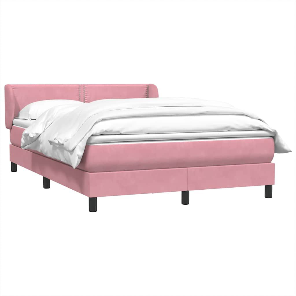 vidaXL Box Spring κρεβάτι με στρώμα ροζ 140x220 cm Βελούδινο