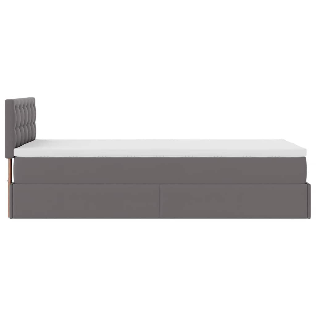 vidaXL Οθωμανικό κρεβάτι με στρώματα & LEDs Γκρι 90x200cm Faux Leather