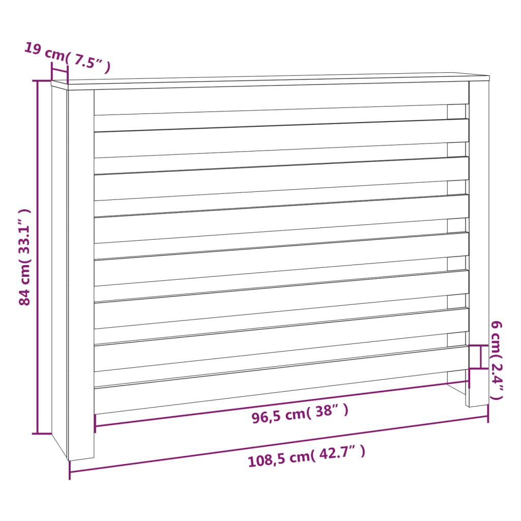 vidaXL Κάλυμμα Καλοριφέρ Μαύρο 108,5x19x84 εκ. από Μασίφ Ξύλο Πεύκου