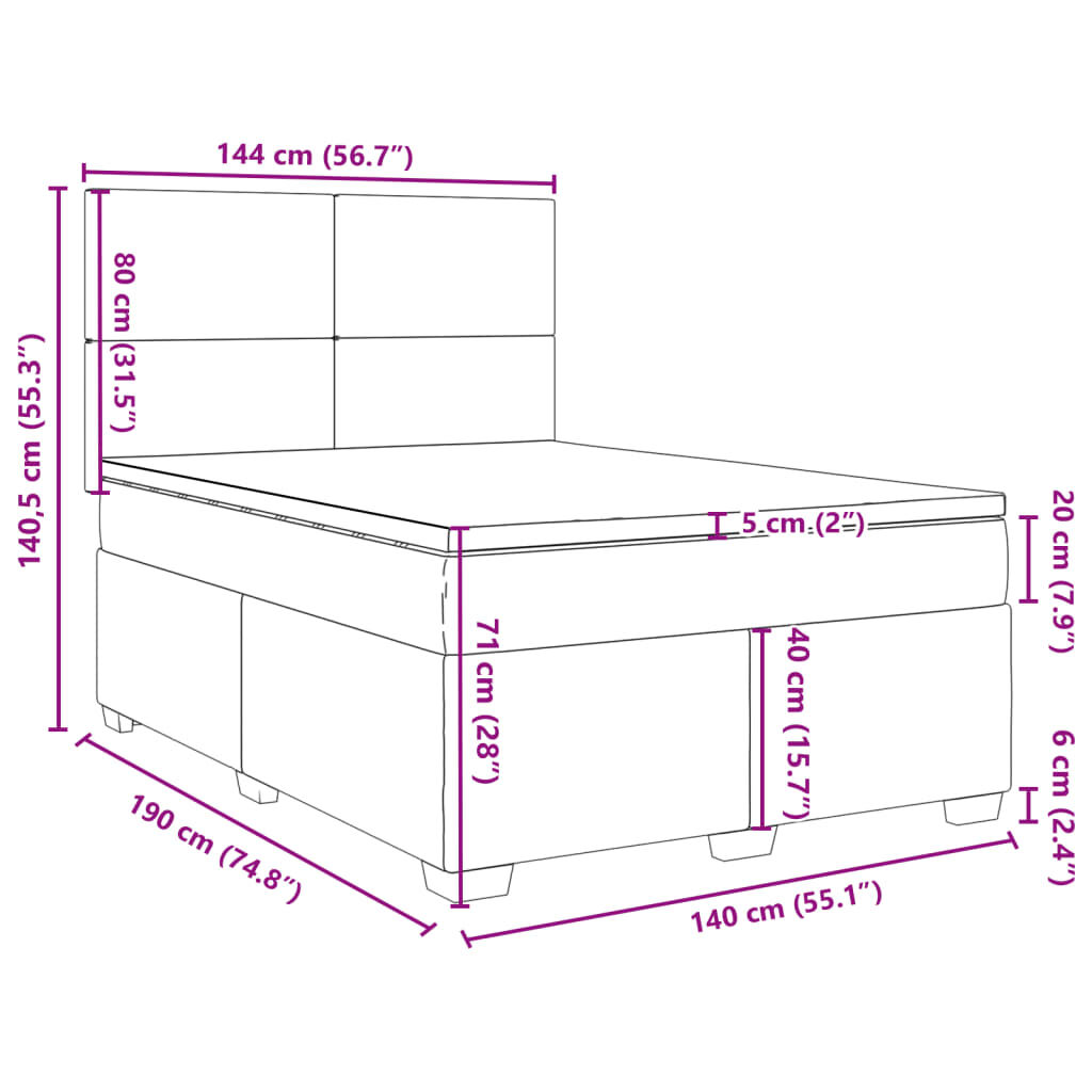 vidaXL Κρεβάτι Boxspring με Στρώμα Μαύρο 140x190 εκ. Βελούδινο