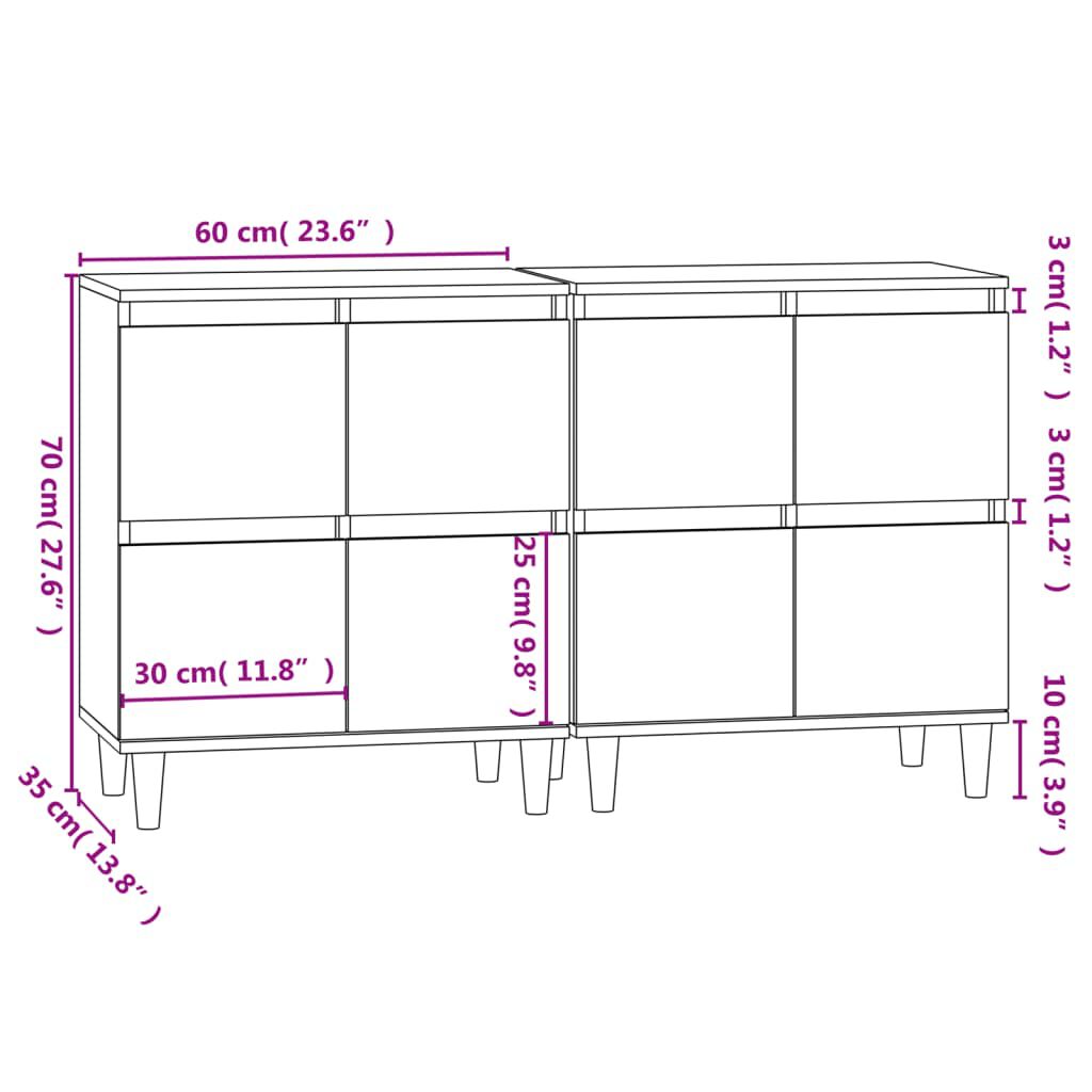 vidaXL Ντουλάπια 2 τεμ. Λευκά 60 x 35 x 70 εκ. από Επεξεργασμένο Ξύλο