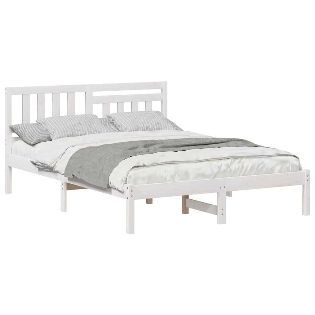 vidaXL Σκελετός Κρεβατιού Λευκό 135 x 190 cm Μασίφ ξύλο πεύκου