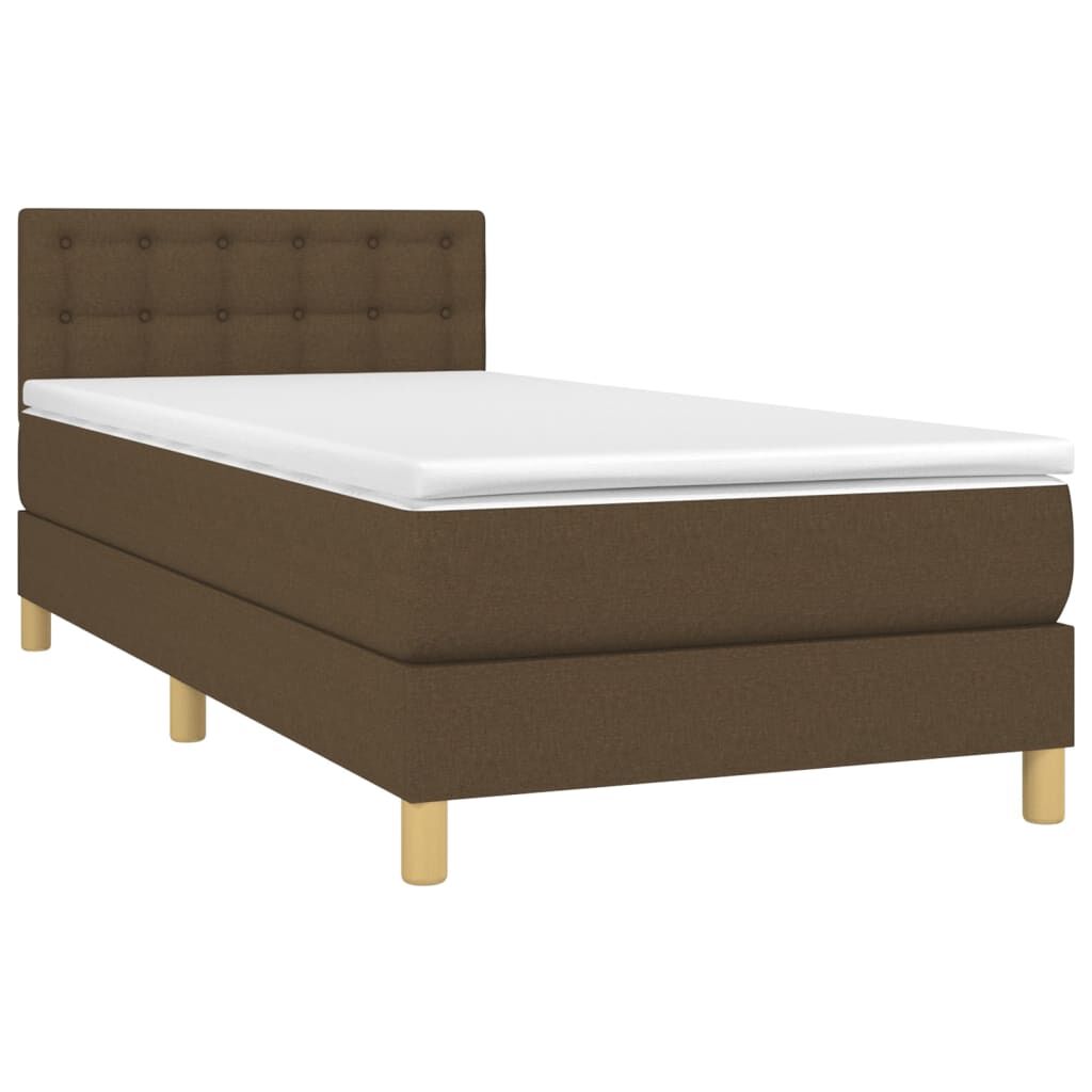 vidaXL Κρεβάτι Boxspring με Στρώμα Σκούρο Καφέ 90x200 εκ. Υφασμάτινο