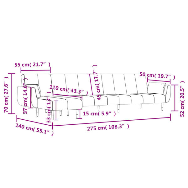 vidaXL Καναπές Κρεβάτι Γωνιακός Σκ. Πράσινο 275x140x70 εκ. Βελούδινος