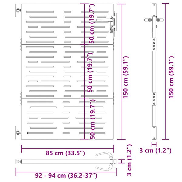 vidaXL Πύλη Κήπου Μαύρο 105 x 150 cm Ατσάλι με Επικάλυψη Πούδρας
