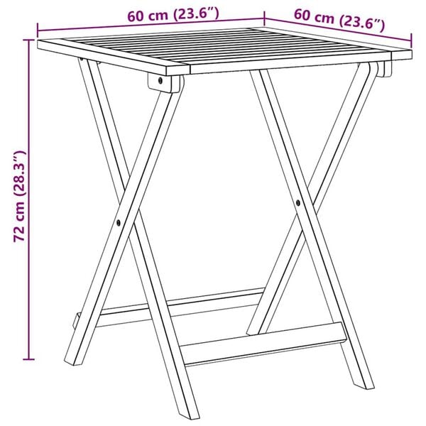 vidaXL Αναδιπλούμενο Τραπέζι Κήπου Φυσικό 60 x 60 x 72 cm