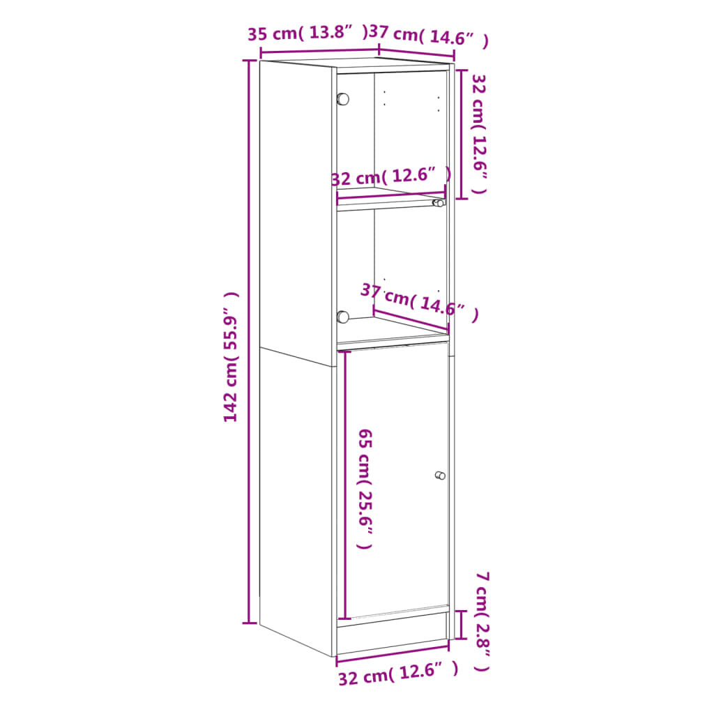 vidaXL Ντουλάπι Μαύρο 35x37x142 εκ. με Γυάλινες Πόρτες