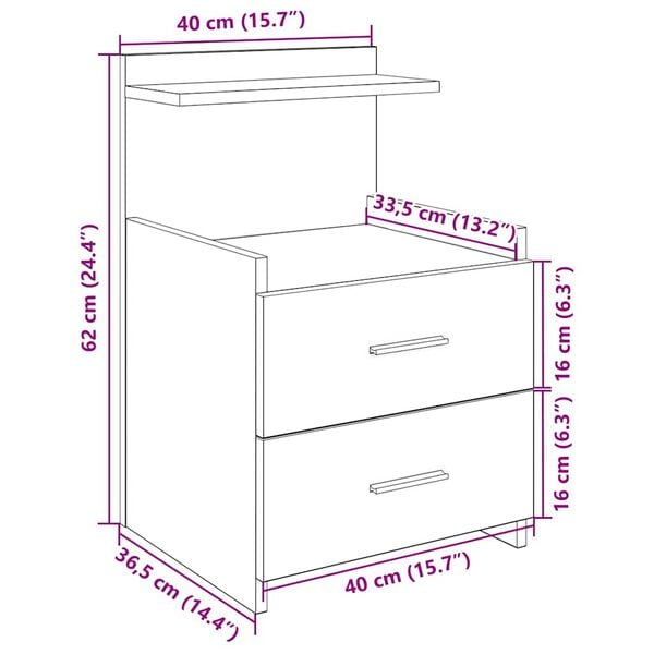 vidaXL Κομοδίνα 2 τεμ. με 2 Συρτάρια, Καφέ Δρυς 40x36,5x62 εκ.