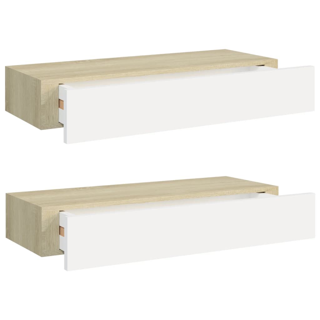 vidaXL Ράφια Τοίχου Συρτάρια 2 τεμ. Δρυς/Λευκό 60x23,5x10 εκ από MDF