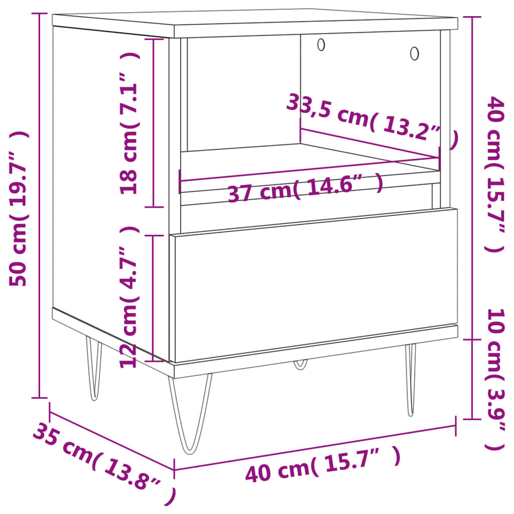 vidaXL Κομοδίνο Γκρι Sonoma 40 x 35 x 50 εκ. από Επεξεργασμένο Ξύλο