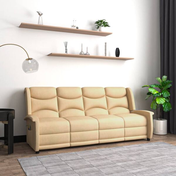vidaXL Πολυθρόνα Μασάζ Τετραθέσια Ανακλ. Κρεμ από Ύφασμα Μικροϊνών