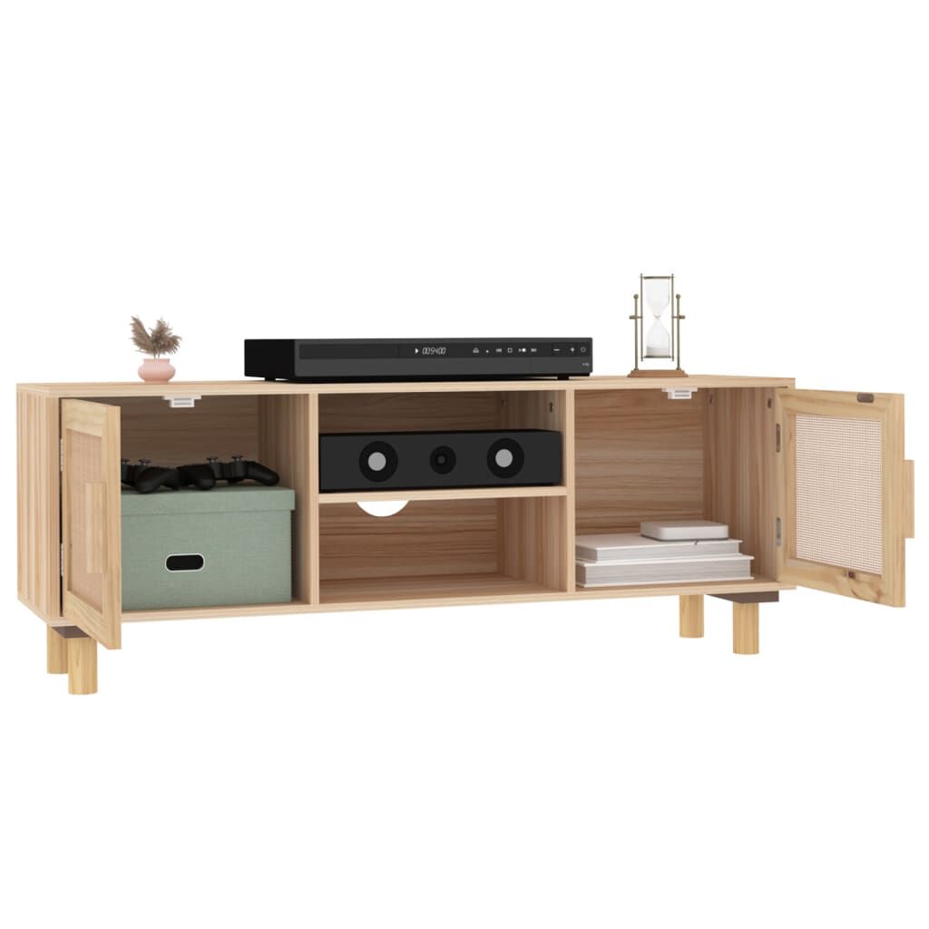 vidaXL Έπιπλο Τηλεόρασης Καφέ 105x30x40 εκ Μασίφ Πεύκο & Φυσικό Ρατάν