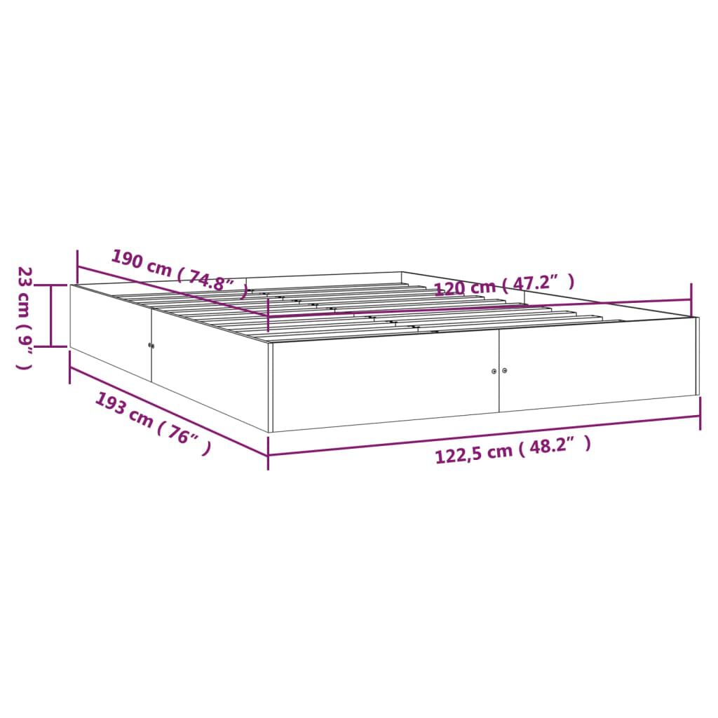 vidaXL Πλαίσιο Κρεβατιού 120 x 190 εκ. από Μασίφ Ξύλο Small Double