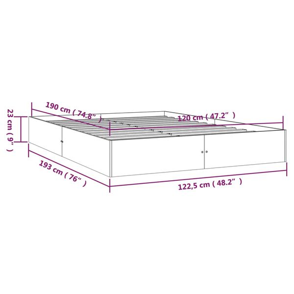 vidaXL Πλαίσιο Κρεβατιού 120 x 190 εκ. από Μασίφ Ξύλο Small Double