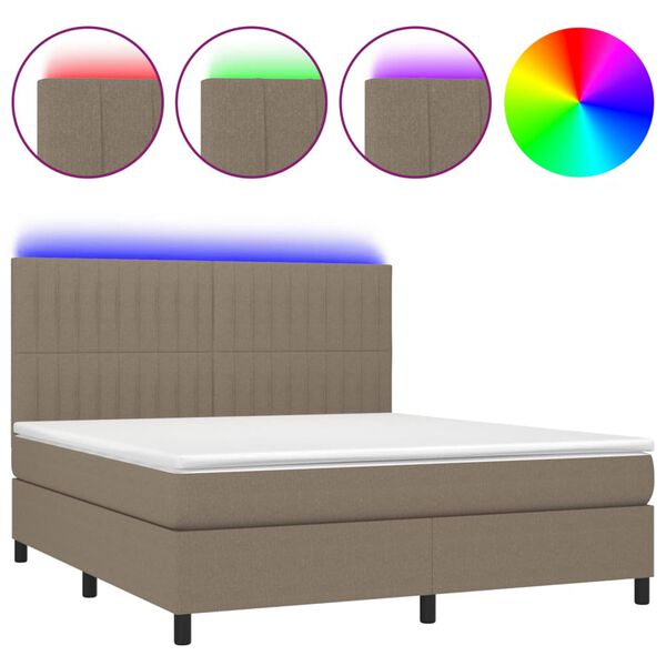 vidaXL &Kappa;&rho;&epsilon;&beta;ά&tau;&iota; Boxspring &mu;&epsilon; &Sigma;&tau;&rho;ώ&mu;&alpha; & LED Taupe 180x200 &epsilon;&kappa;. &Upsilon;&phi;&alpha;&sigma;&mu;ά&tau;&iota;&nu;&omicron;