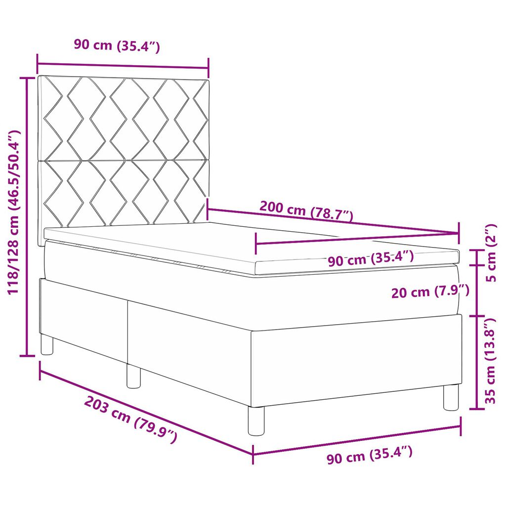 κρεβάτι Box Spring με στρώμα vidaXL Γκρι 90x200 εκ Βελούδινο