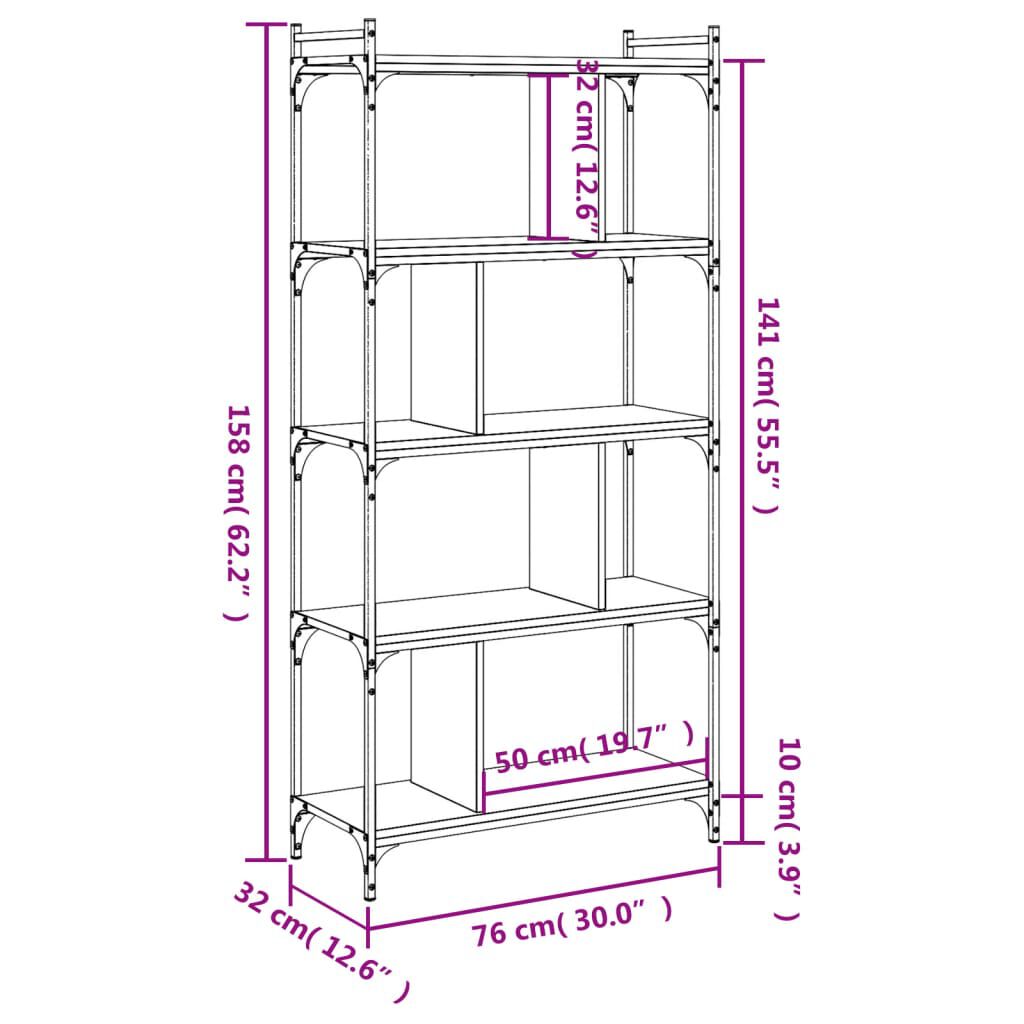 vidaXL Βιβλιοθήκη 5 Επιπέδων Sonoma Δρυς 76 x 32 x 158 εκ. Επεξ. Ξύλο