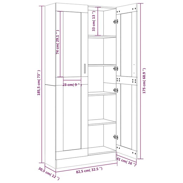vidaXL Βιτρίνα Γκρι Sonoma 82,5x30,5x185,5 εκ. από Επεξεργασμένο Ξύλο