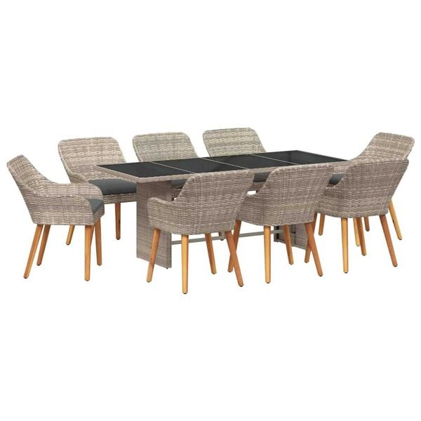 vidaXL Σετ τραπεζαρίας 9 pcs Ανοιχτό γκρι