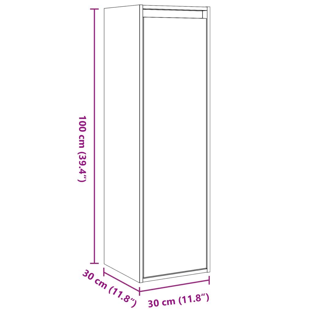 vidaXL Ντουλάπι Τοίχου Καφέ Μελί 30 x 30 x 100 εκ. Μασίφ Ξύλο Πεύκου