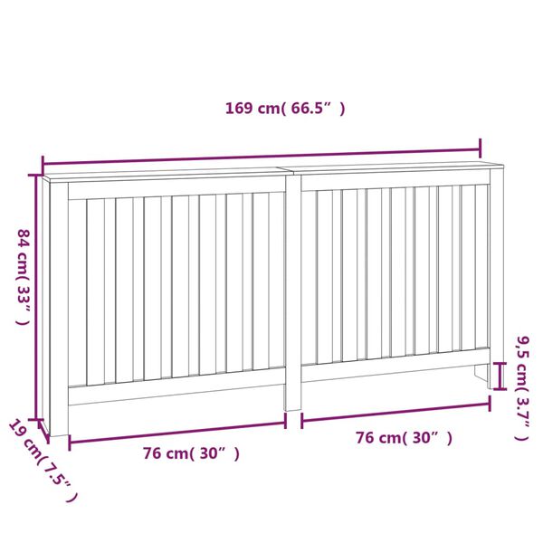 vidaXL Κάλυμμα Καλοριφέρ Γκρι 169x19x84 εκ. από Μασίφ Ξύλο Πεύκου