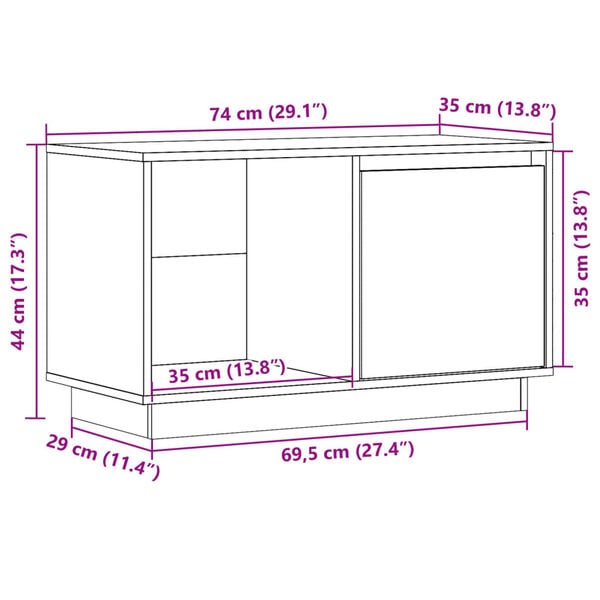vidaXL Έπιπλο Τηλεόρασης 74 x 35 x 44 εκ. από Μασίφ Ξύλο Πεύκου