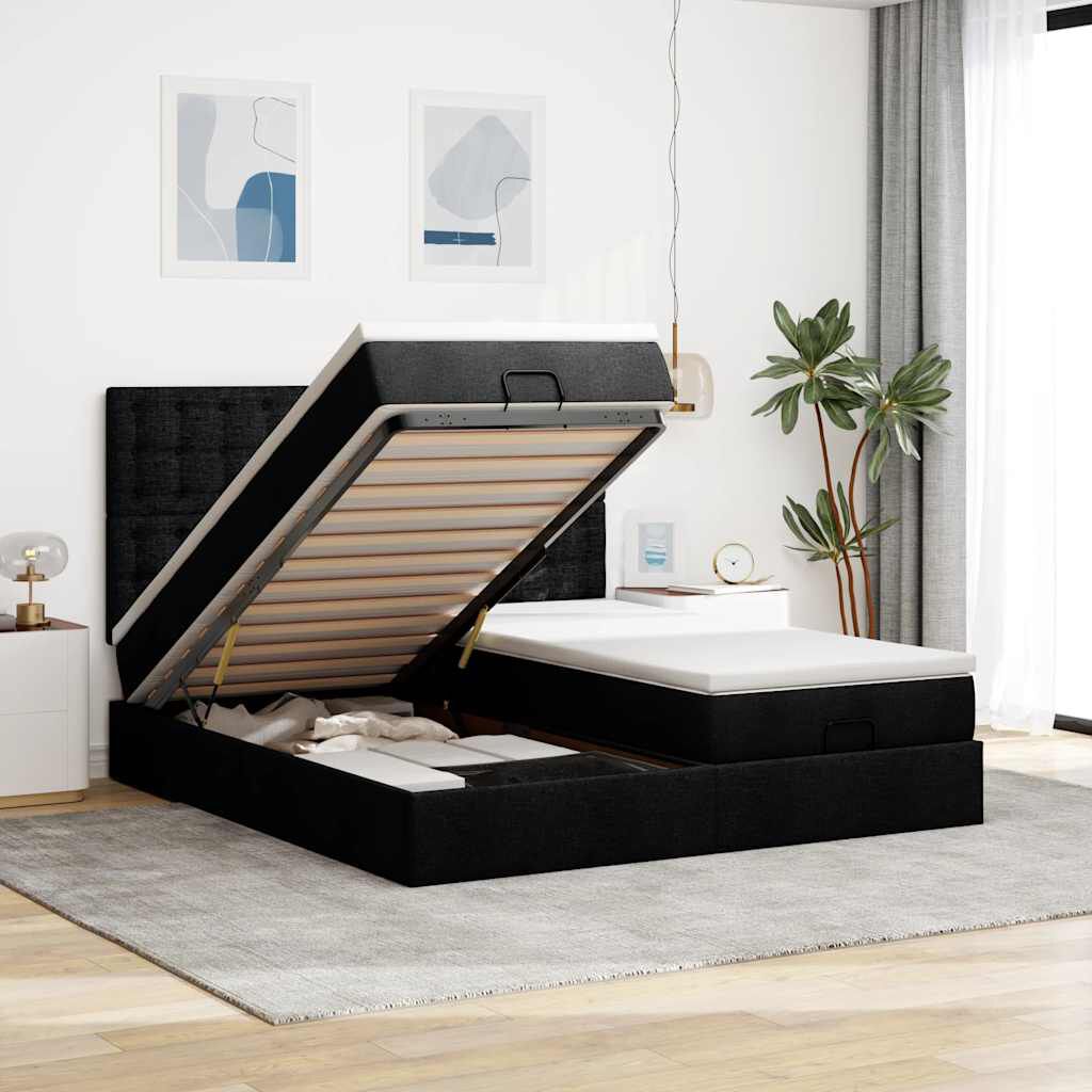 vidaXL Οθωμανικό κρεβάτι με στρώματα Μαύρο 160x200cm Ύφασμα