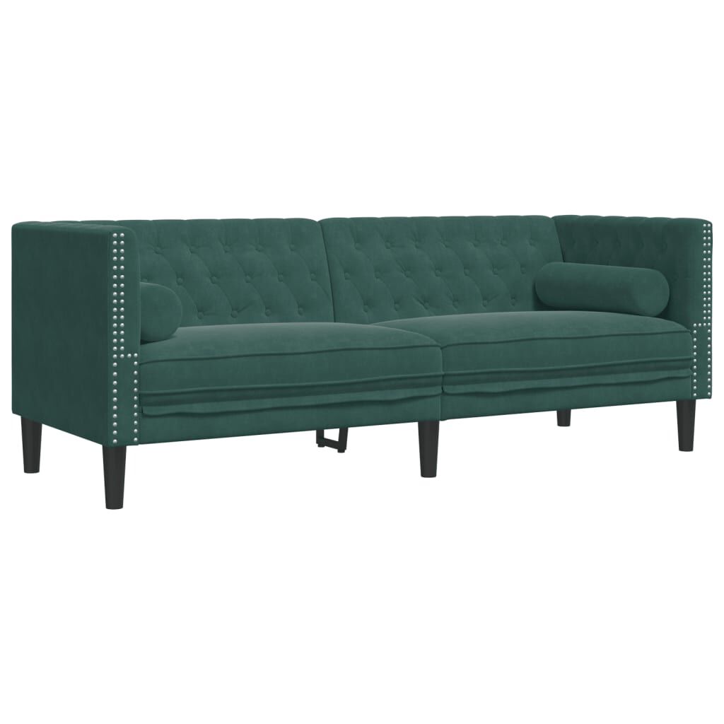 vidaXL Καναπές Chesterfield 3τεμαχίων μαξιλάρια σκούρο πράσινο βελούδο