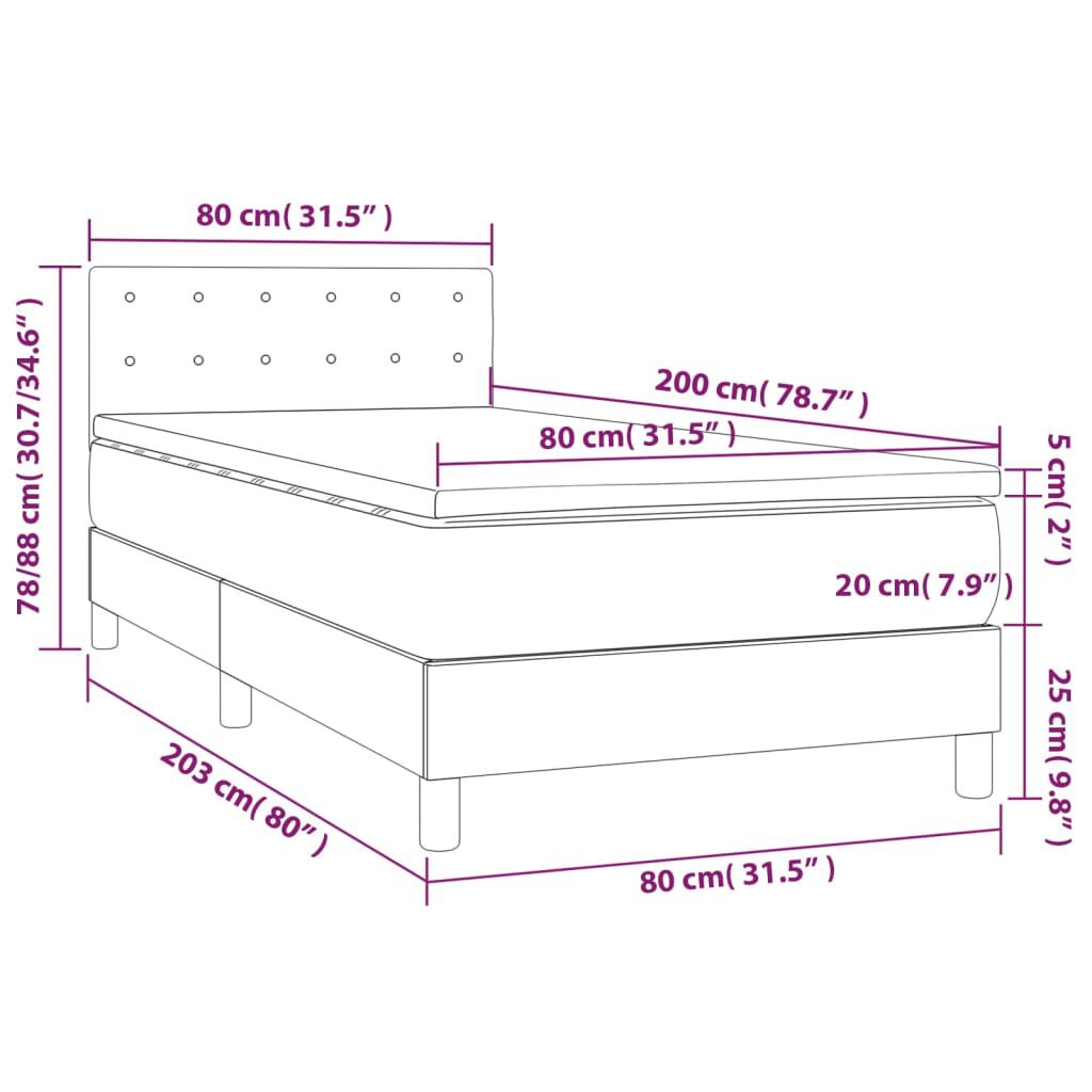vidaXL Κρεβάτι Boxspring με Στρώμα Μαύρο 80 x 200 εκ. Συνθετικό Δέρμα