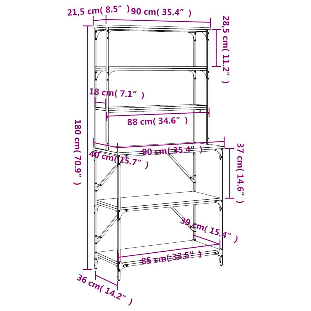 vidaXL Ραφιέρα Κουζίνας 6 Επιπέδων Καφέ Δρυς 90x40x180 εκ. Επεξ. Ξύλο