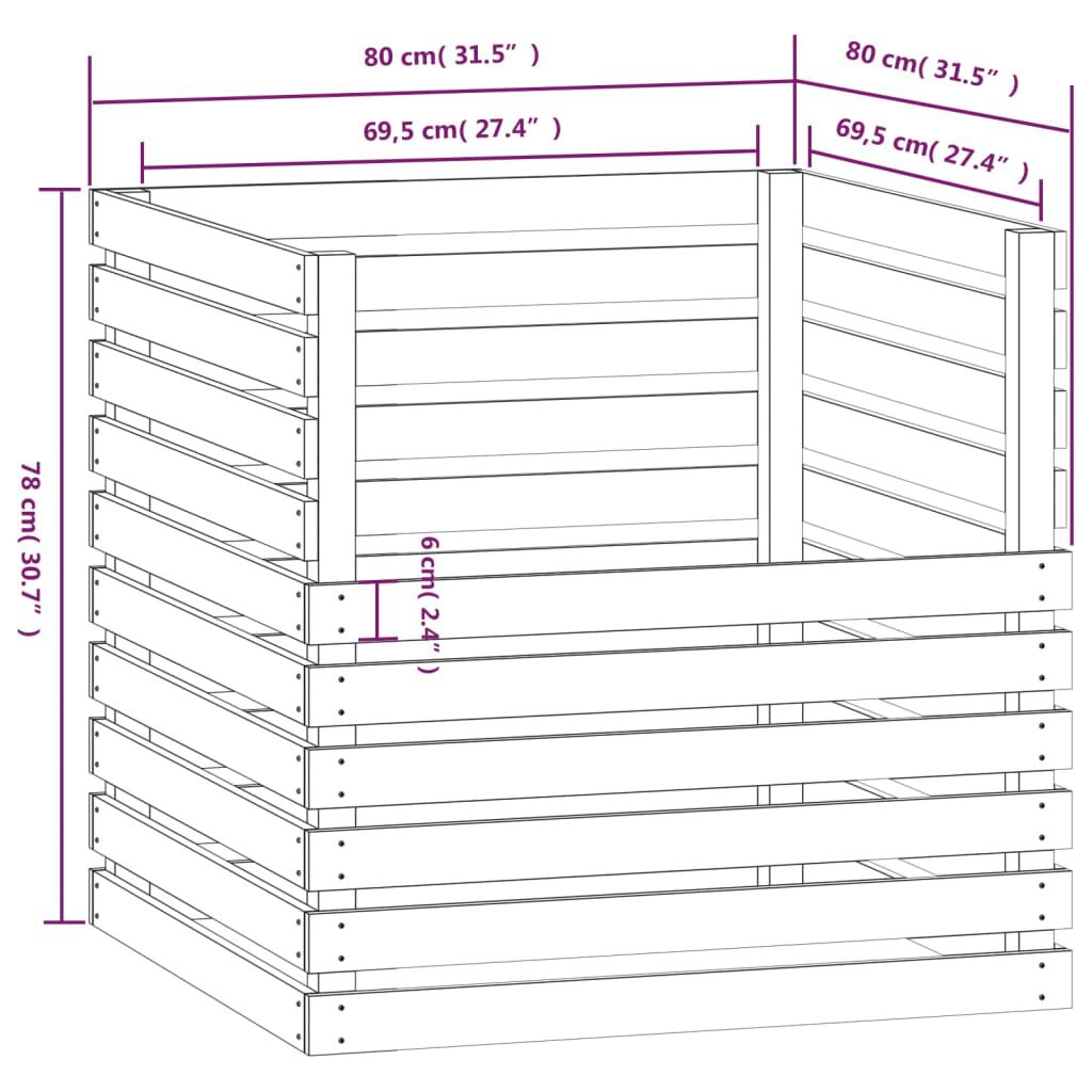 vidaXL Κομποστοποιητής Μαύρο 80 x 80 x 78 εκ. από Μασίφ Ξύλο Πεύκου