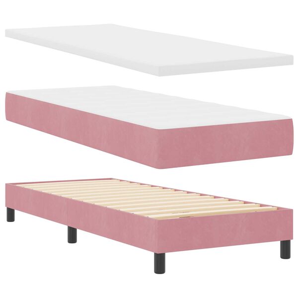 vidaXL Κρεβάτι με ελατήρια με στρώμα Ροζ 80 x 200 cm Βελούδο